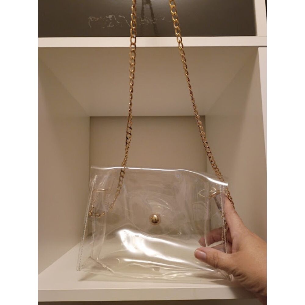 Clear purse with gold chain